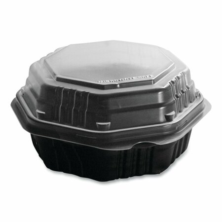SOLO OctaView Hinged-Lid Hot Food Containers, 6.3 x 3.1 x 1.5, Black/Clear, Plastic, 200PK 806011-PP94
